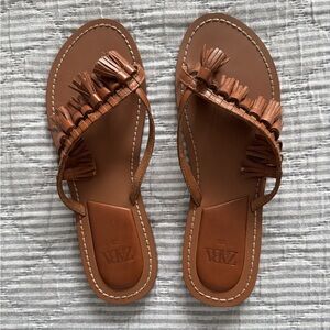 Zara Brown Leather Sandals with Moccasin Design